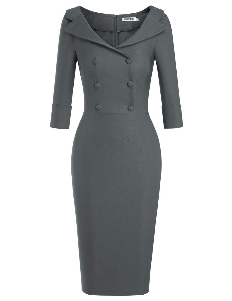 MUXXN Womens Spring Button Up High Stretch Formal Special Occasion Pencil Dress (Gray M) - Image 1